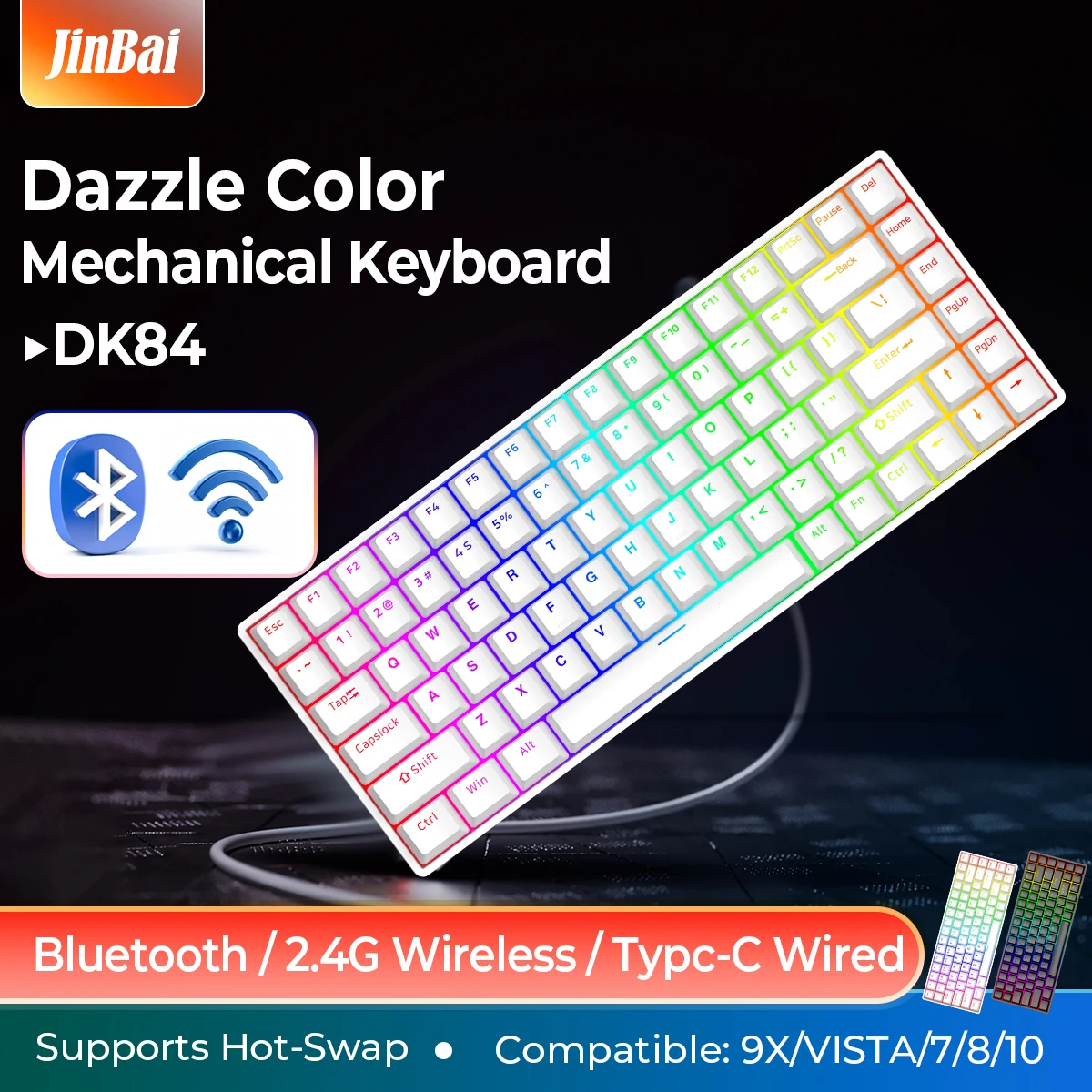 K84 Hot-Swappable Mechanical Keyboard Bluetooth/2.4g 3 Mode RGB Backlight Game Keyboards for Gaming and Work