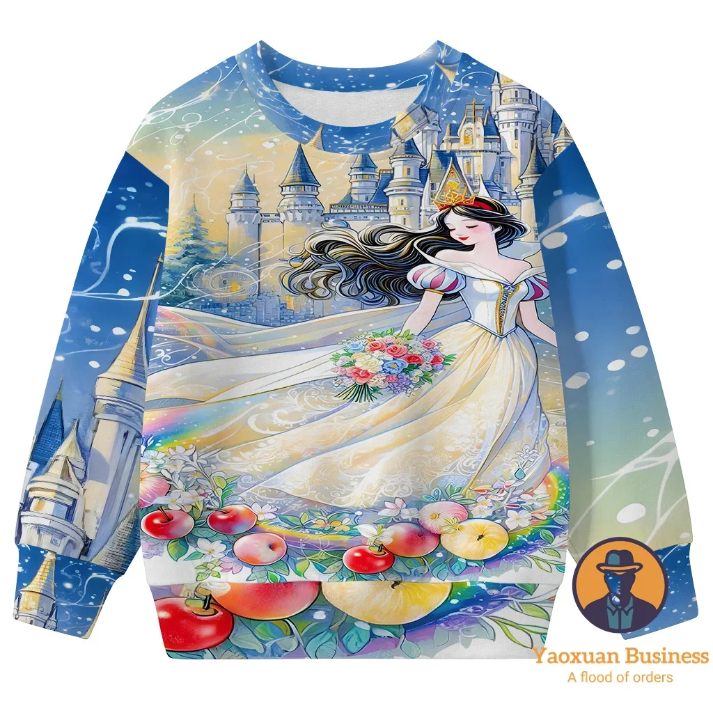 2025 رائجة البيع سنو وايت ليتل بنات بنين ثلاثية الأبعاد الكرتون طباعة طاقم الرقبة البلوز لطيف دافئ يندبروف الخريف الشتاء أنيق ​