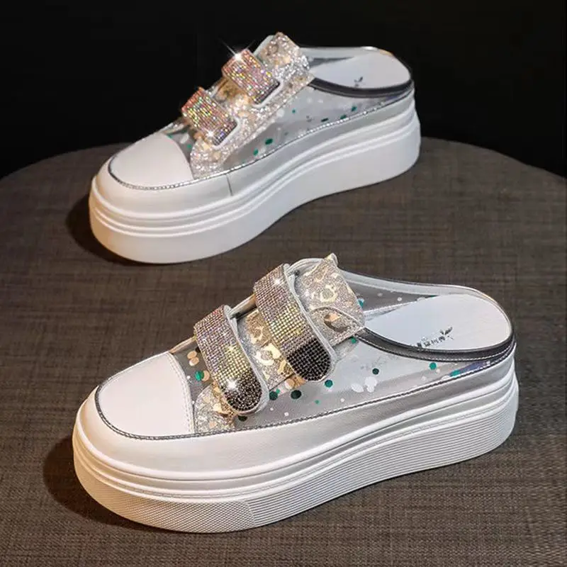 Women's Slippers and Ladies Sandals Mules Rhenstone Crystals Shoes Jewels Slides Outside Height Pvc Waterproof On Offer Eva Shoe