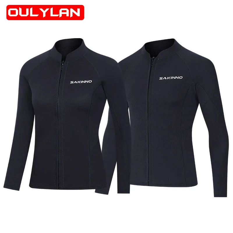 Oulylan Neoprene 3mm Diving Top Warm Long Sleeve Split Wetsuit Jacket for Men Women Underwater Spearfishing Surfing Tops