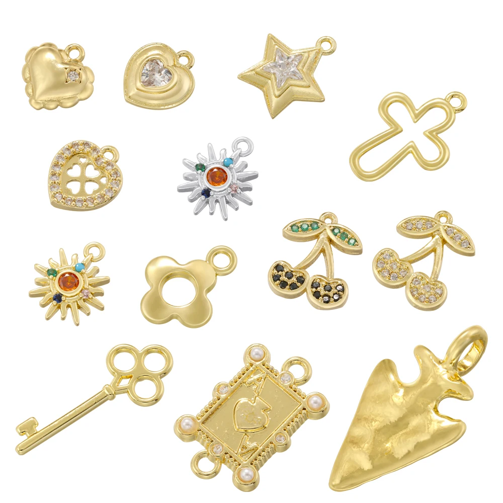 

ZHUKOU For DIY Bracelet Necklace Brass 18K Golden-plated Metal With CZ Zirconia Pendant Jewellery Handmade Accessories:VD1672-81