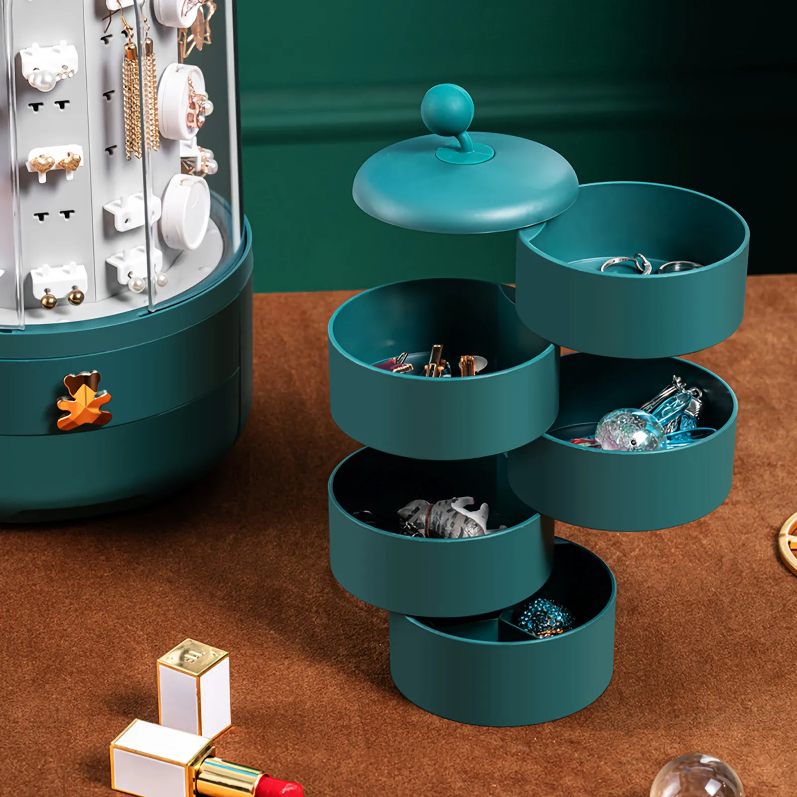 

1Set Jewelry Box Rotating Creative Jewelry Holder Household Makeup Case Storage Organizer Display Rings Earrings Container