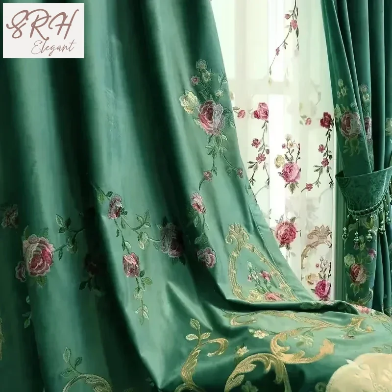 

Green Floral Embroidered Velvet Curtains for Living Room Bedroom Luxury Tulle Sheer Elegant Extravagance Beautiful High-end