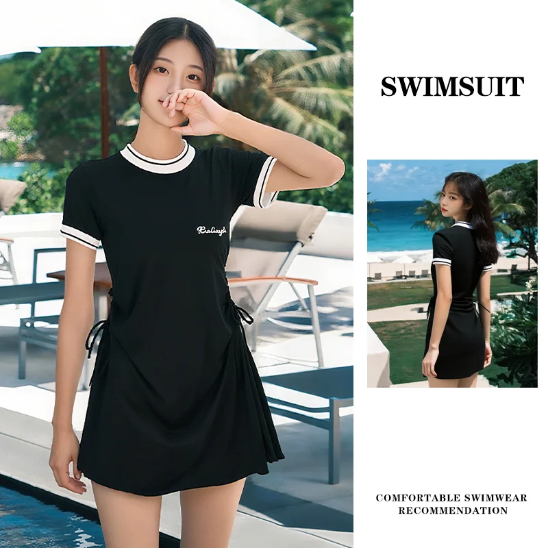 

Женский раздельный купальник с юбкой, модный, в стиле колор-блок, спортивный, скрывающий живот, для отпуска и пляжа, из полиэстера