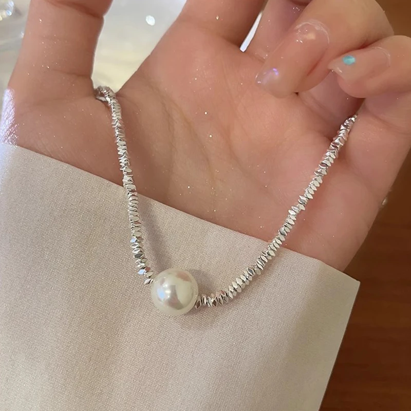 Women's 925 Sterling Silver Simple Pearl Necklace