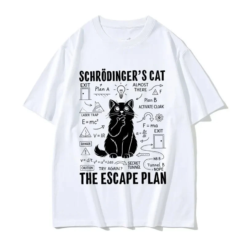 Schrödinger's Cat Funny Emoji Print Tee Summer Women's Casual Daily Retro Street Style Short Sleeve Crew Neck Women Y2K Clothing
