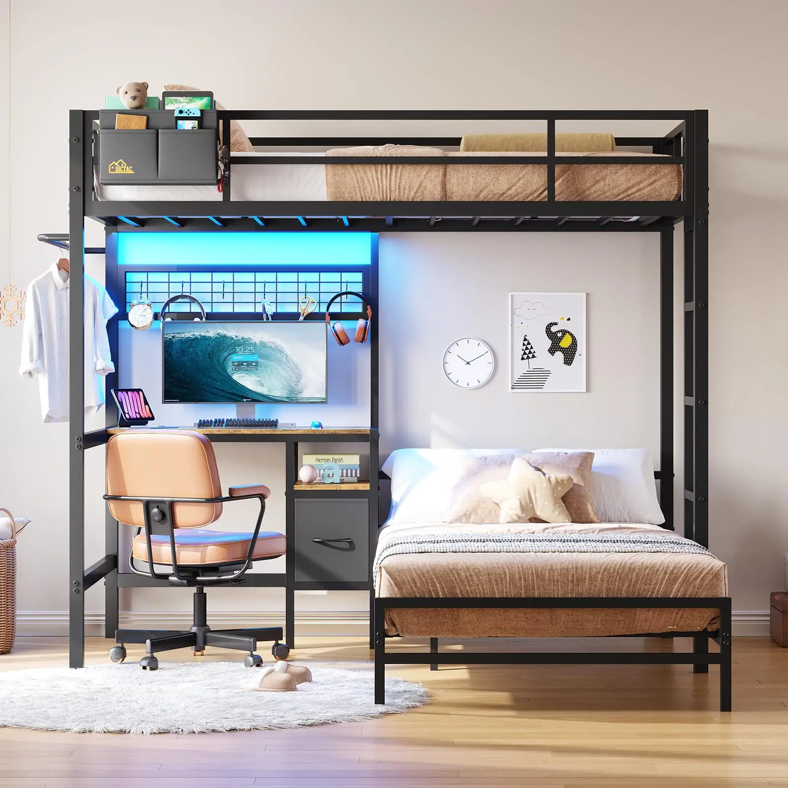 Multifunctional wrought iron bed frame Household double-layer steel frame bed Small apartment upper and lower bunk metal bed
