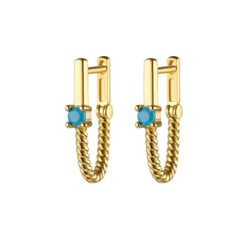 Wholesale Gold Color Creative Oval Hoop Earrings for Women Turquoise Geometric Square Ear Buckle Earrings Party Jewelry