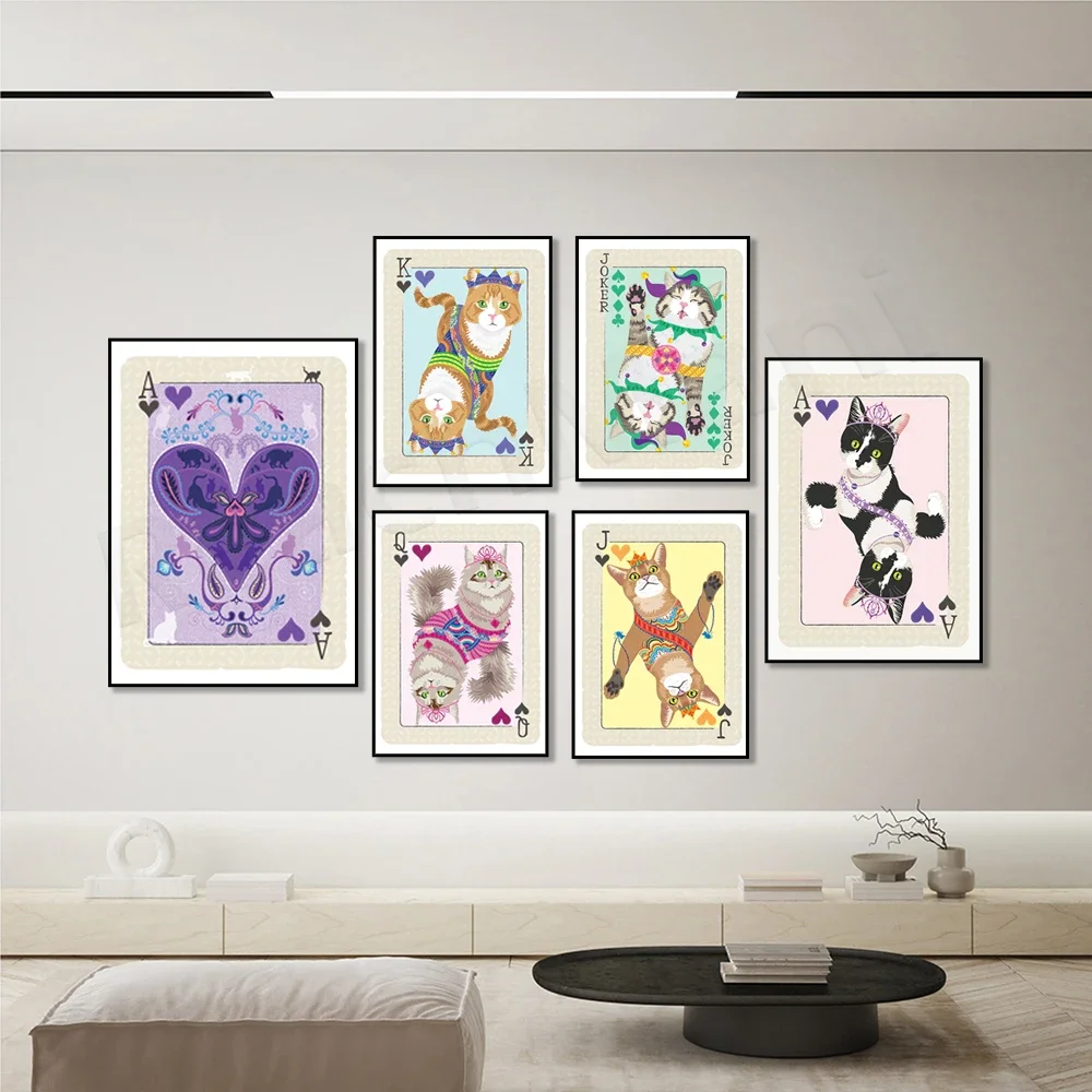 Cat patterns, tabby cats, tuxedo cats, pet art, the Ace of Hearts playing cards, Elvis Presley, cat posters