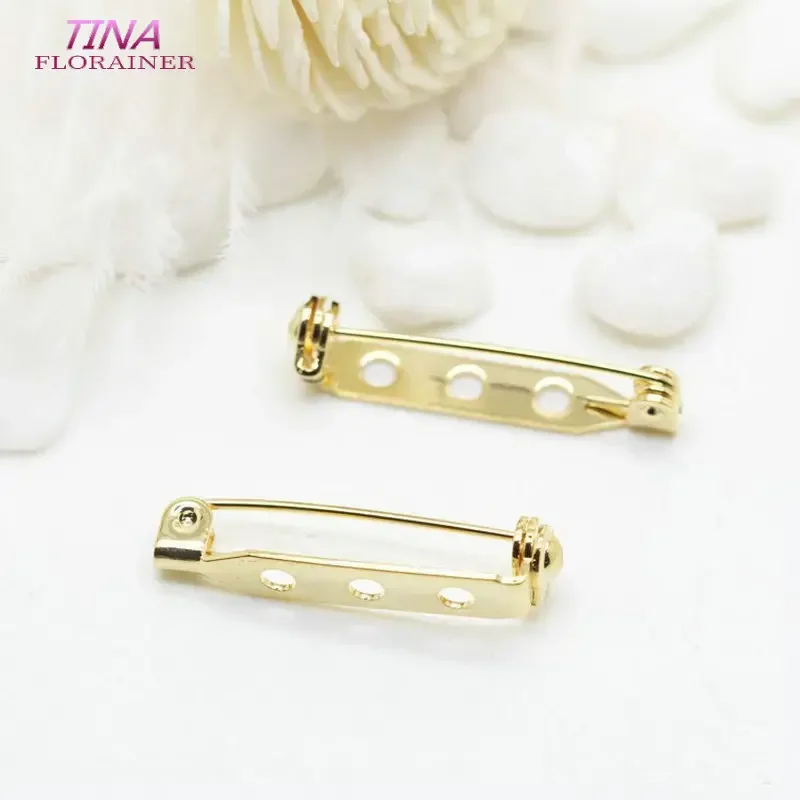 6PCS 4 Types 14K Gold Color Plated Brass Metal Brooch Base Safety Clasp Brooches Pins For DIY Making Brooch Accessories