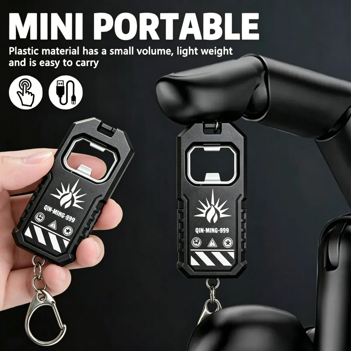 Super Bright Portable COB Keychain Work Flashlight Type-C Rechargeable Torch with Hook and Bottle Opener Outdoor Camping Lantern