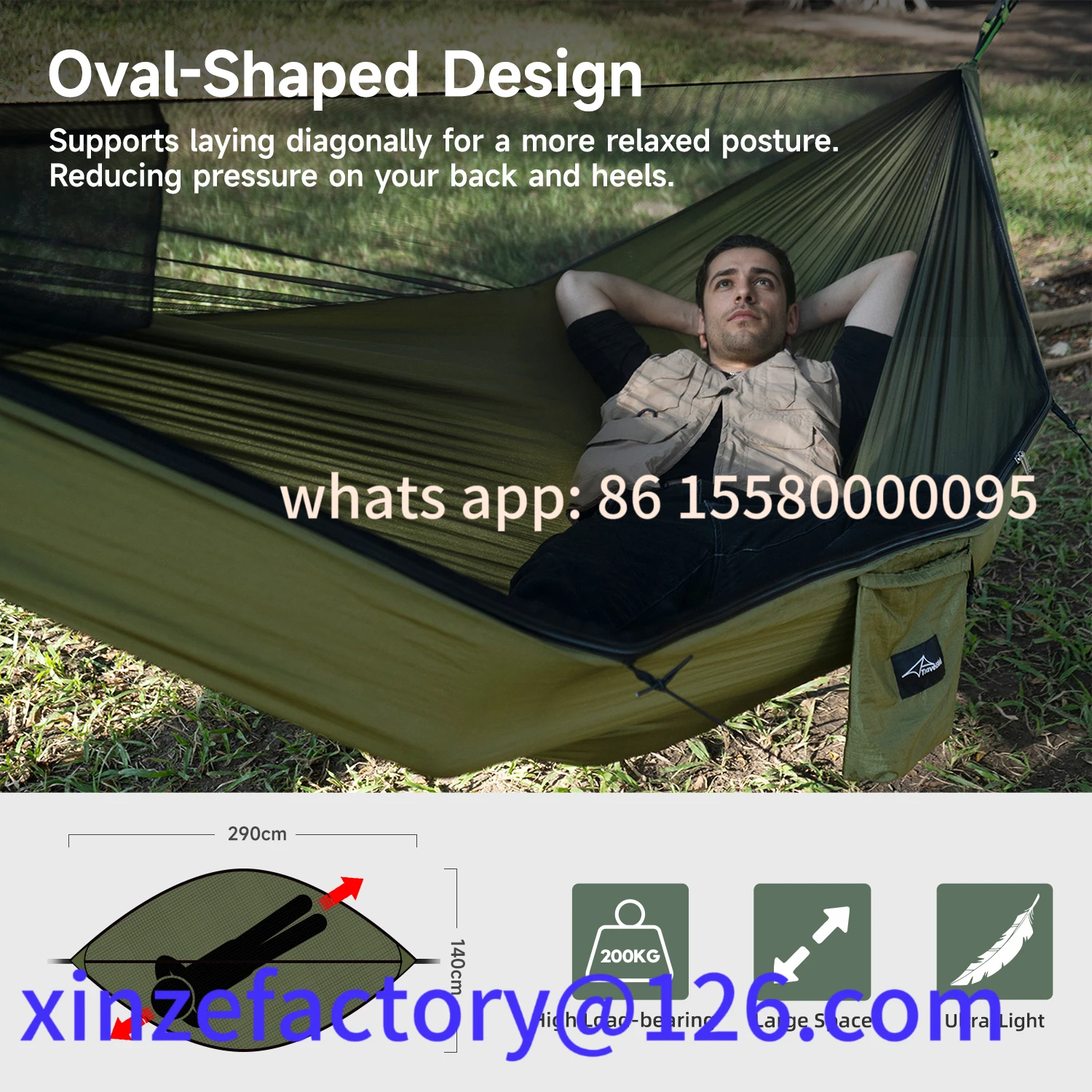

Customizable Outdoor Ultralight with Ridgeline Camping Hammock Nylon with Tree Strap Ideal for Camping Hiking Backpac