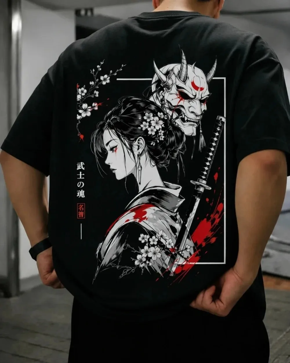 Japanese Geisha Mask 3D Print Men's Sport Breathable Quick-dry Loos T-shirt Street Casual Fashionable Trendy Short-sleeved Top
