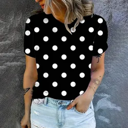 Black whitePolka Dots Pattern Daily Fallow Style Women's Sumer Clothes Oversized T-shirt Short Sleeve Comfortable Tops S-5XL