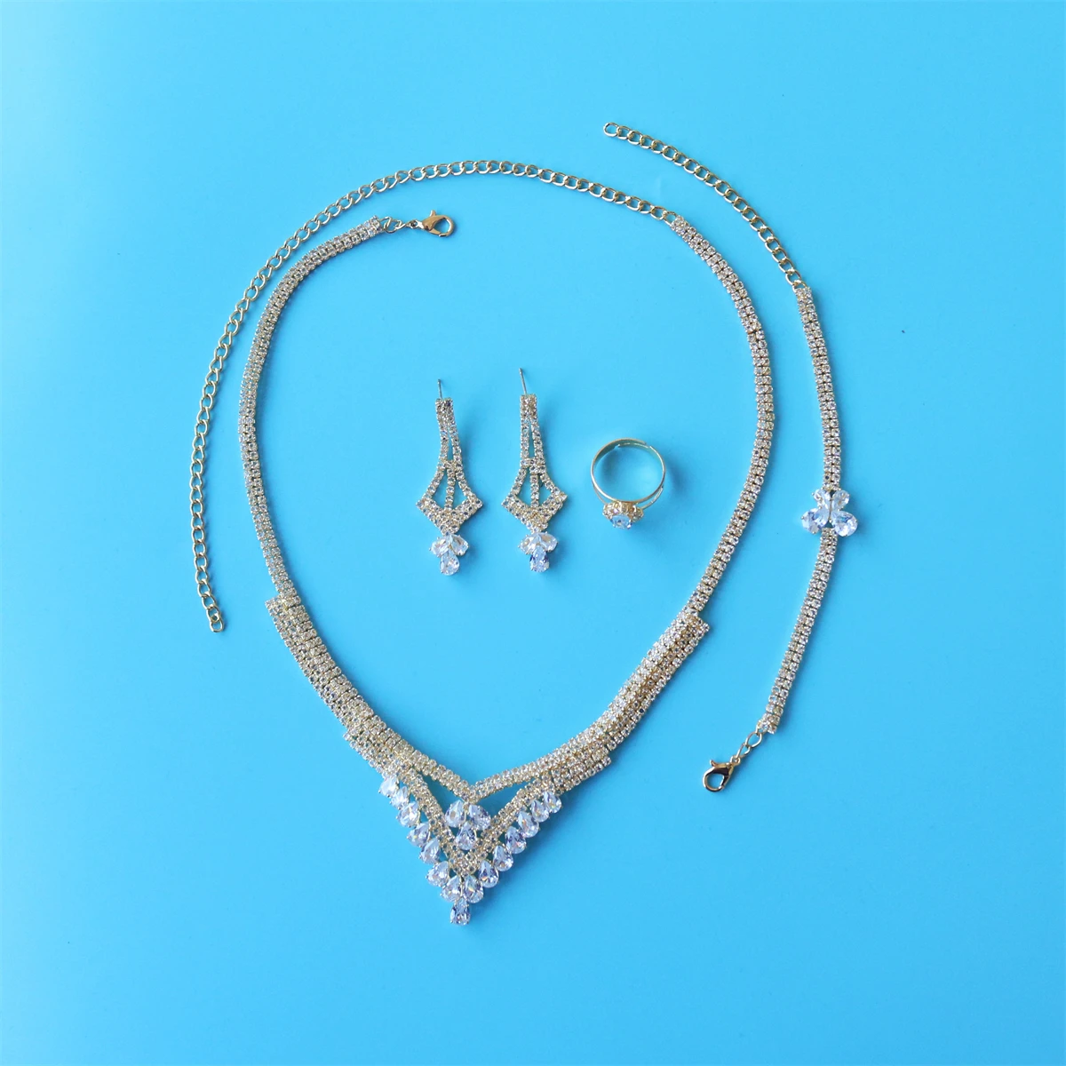 Simple Geometric Crystal Necklace Sets Wedding for Women Bride Accessories Rhinestone Africa Jewelry Set Bridesmaid Gift