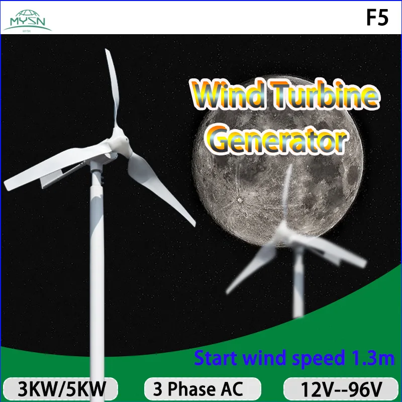 

Free Energy 5000W 48V Volt 3 Nylon Fiber Blade Horizontal Home Wind Turbines Wind Generator Power Windmil With MPPT Controllerl