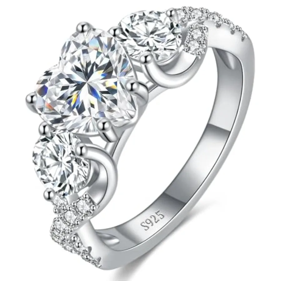 

AVECON 3CT 3 Stone Moissanite Promise Rings for Her, D Color VVS1 Heart Cut, 925 Sterling Silver Infinity Knot Engagement Weddi