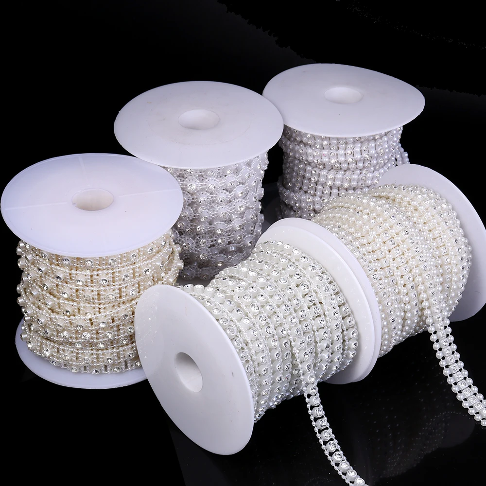 

3Yards/Roll ABS Pearl Chain Inlaid Diamond Connecting Bead Chain Wedding Dress Chain Round Bead Chain DIY Decoration Accessories