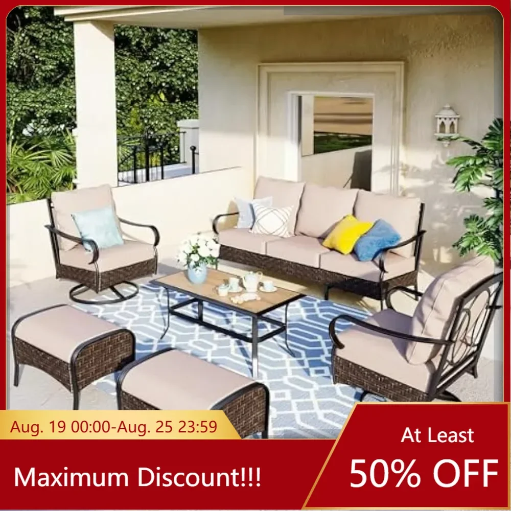 

Extra Outdoor Patio Furniture Set Heavy-Duty Metal Patio Conversation Sets with High Back Sofa,Chair,Ottoman,Table,Cushions