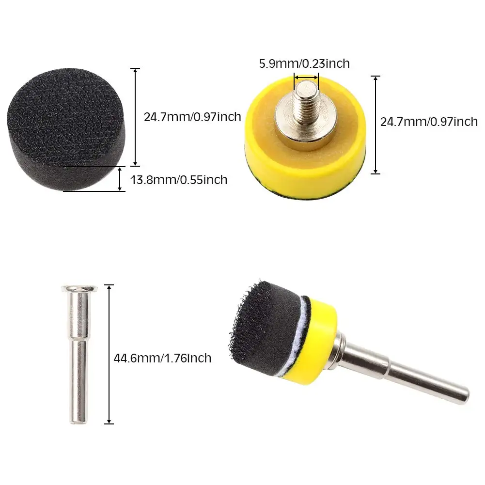 Kit di tamponi per dischi abrasivi con gancio e anello da 1 pollice con cuscinetti di supporto per trapano con gambo da 1/4 di pollice e tampone per lucidatura a strato di schiuma morbida
