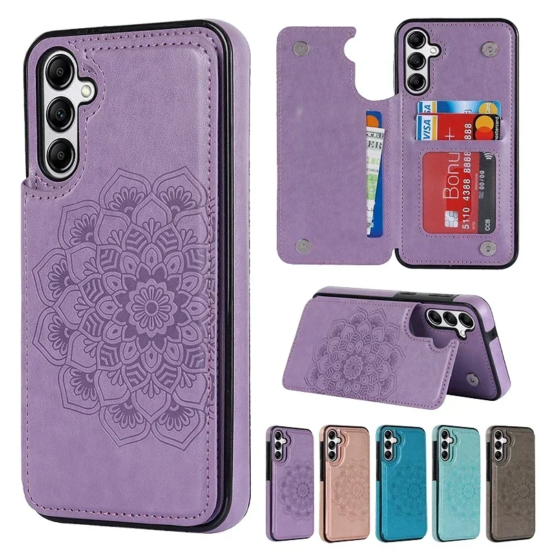 Wallet Double Buckle Datura Flip Leather Cases For Samsung Galaxy A13 A14 A15 A16 A35 A52 A53 A54 A55 S25 Ultra S24 FE S23 Plus