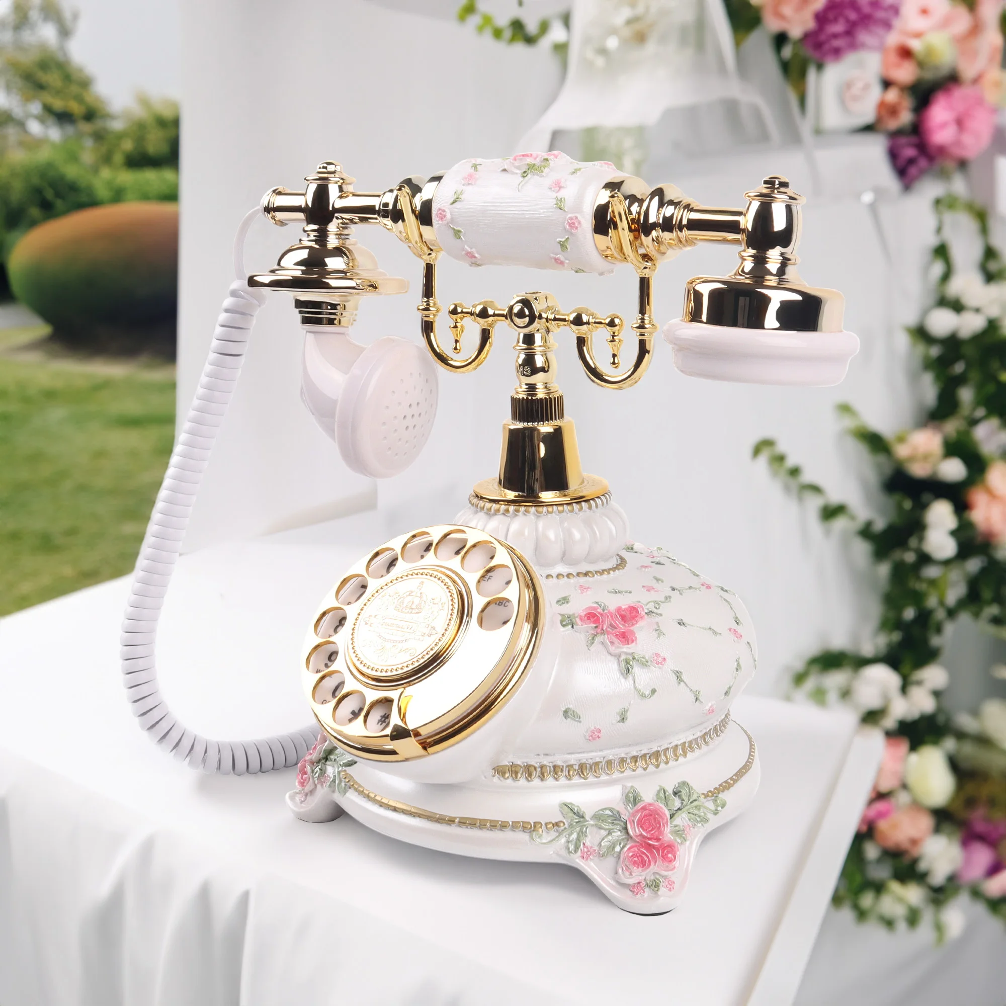 Classic Vintage white rotary antique telephone audio guestbook phone message recording phone wedding phone