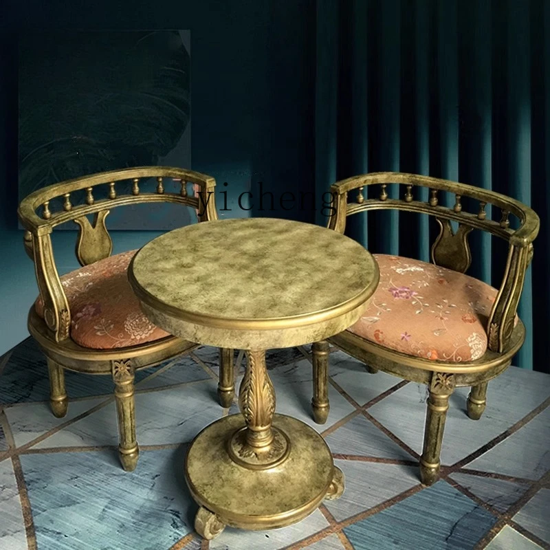 

LSL American Style Solid Wood Chair Single Sofa Chair Armchair Living Room Round Table Chair Leisure Set
