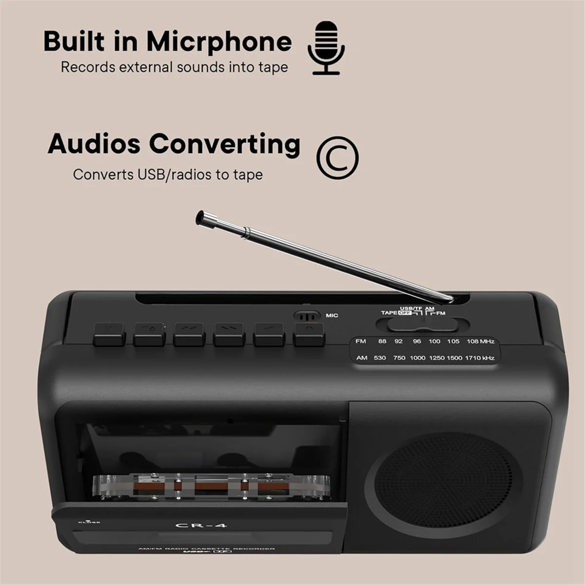 

Новый портативный кассетный магнитофон, бумбокс, AM/FM-радио, стерео и MP3-плеер, рекордер для записи голоса, вилка стандарта США