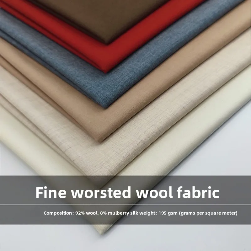 

Новинка, 195 г, камвольная тонкая шелковая шерстяная ткань, легкая шерсть, шелковый кашемир, верхняя юбка, брюки, ткань по метрам, черный, коричневый