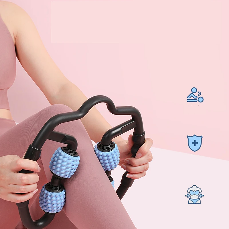 4 Wheel U Shape Trigger Point Massage Roller for Arm Leg Neck Muscle Tissue Fitness Home Gym Yoga Pilates Sport Exercise Muscle