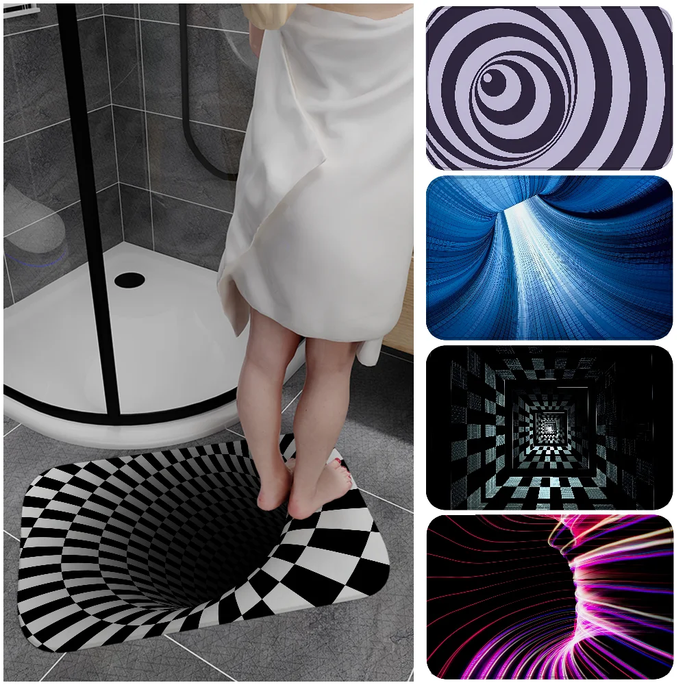 3D Vortex Illusion Door Mat Washable Non-Slip Living Room Sofa Chairs Area Mat Kitchen Doormat Area Rug