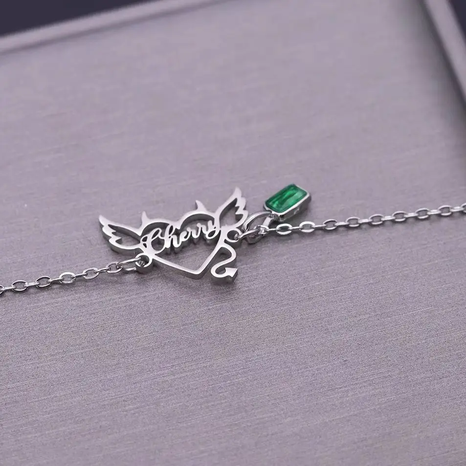 Chandler Custom Name Love Wings Bracelet, Angel Wings Heart Shaped Women's , Stainless Steel Fashion Love Jewelry