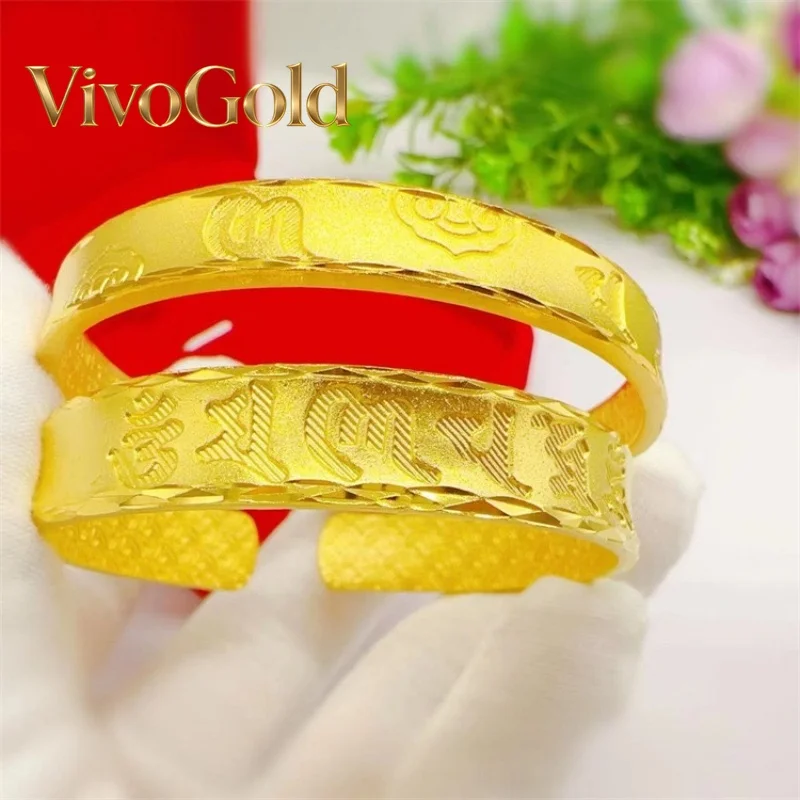 

VivoGold9999 genuine gold 24K gold ancient gold hammer fashion bracelet open gold bracelet