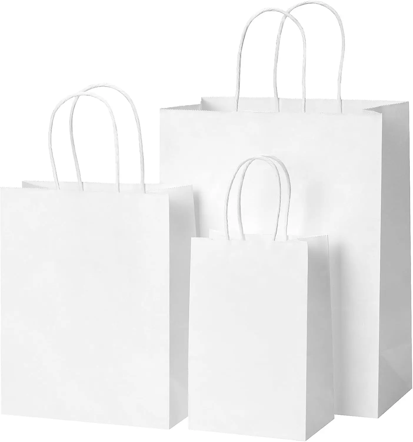 Sacs en papier Kraft blanc avec poignées, 20 pièces, sacs à emporter 100% recyclables pour entreprises, emballage et articles de cuisine domestique