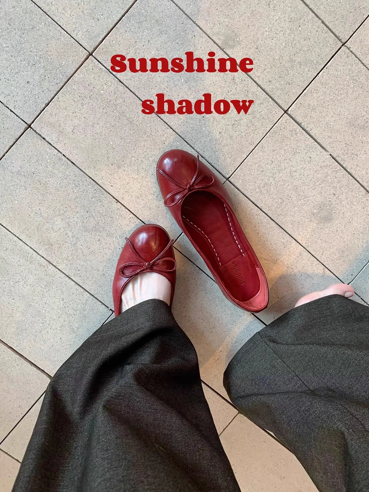 red-flat-bot-ballet-oes-women's-slip-on-comfortable-oil-wax-sensation-hide-knot-casual-faion-loers