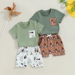 2024-05-05 Lioraitiin Toddler Baby Boy Summer Clothes Free Range Duck T Shirt e Shorts 2 pezzi Set Casual Farm Outfit