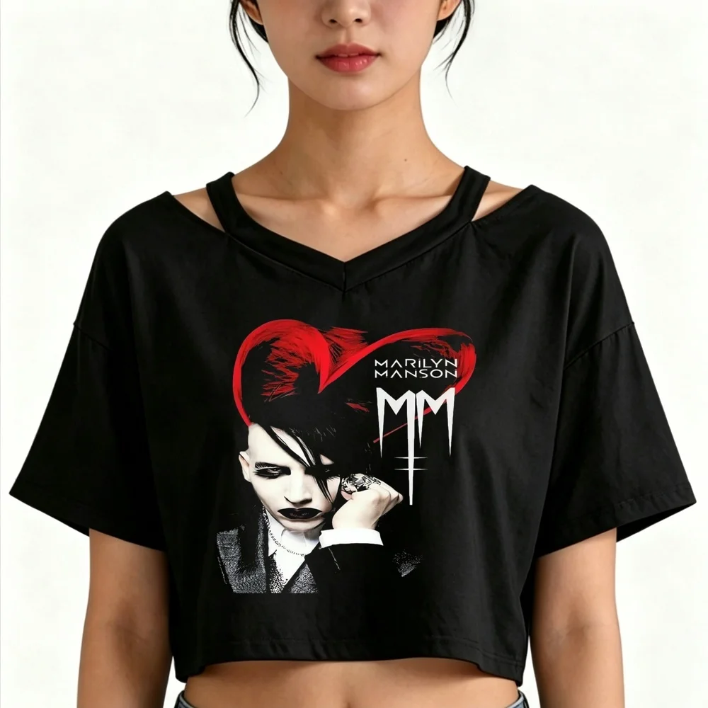 Marilyn Manson crop top ladies gyaru korean fashion japan anime clearance sales tshirt dollette korean fashion gyaru