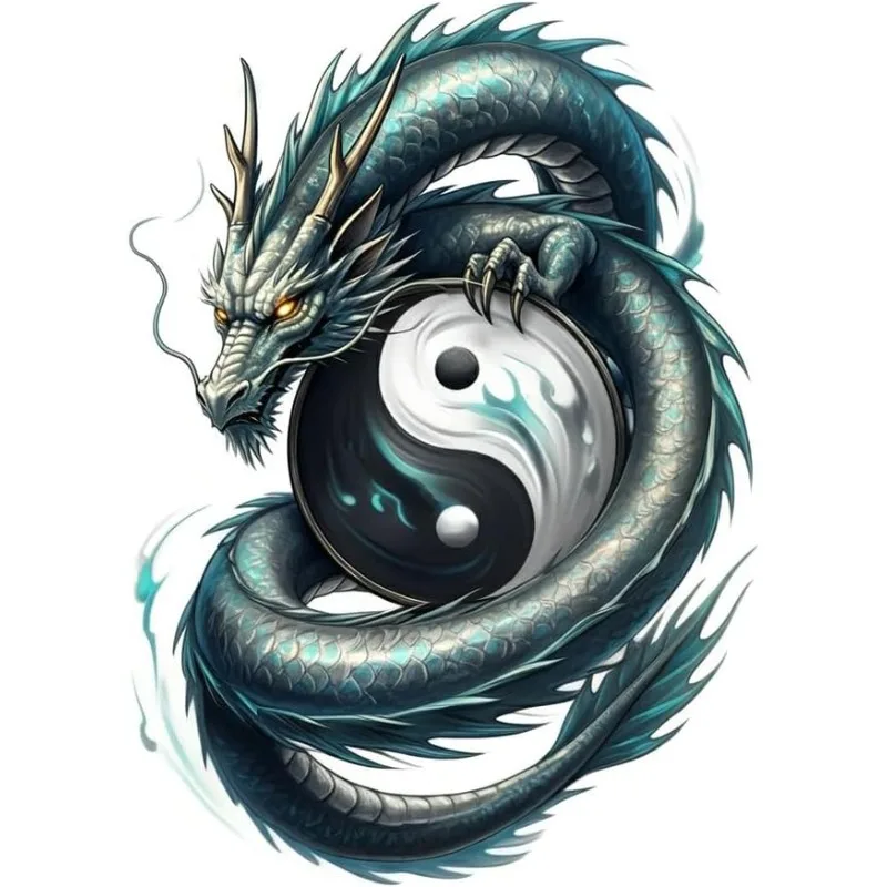 1Pc 2D Flat Green Yin Yang Dragon Vinyl Sticker, UV Resistant Decal For Helmet Laptop Car Trunk Decor, Holiday Gift