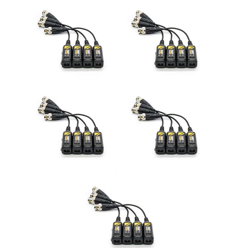 

10 Pairs 8MP BNC CCTV Coax Video Balun Transmitter AHD/HD-CVI/TVI/CVBS Passive Twisted for HD AHD CVI TVI Camera