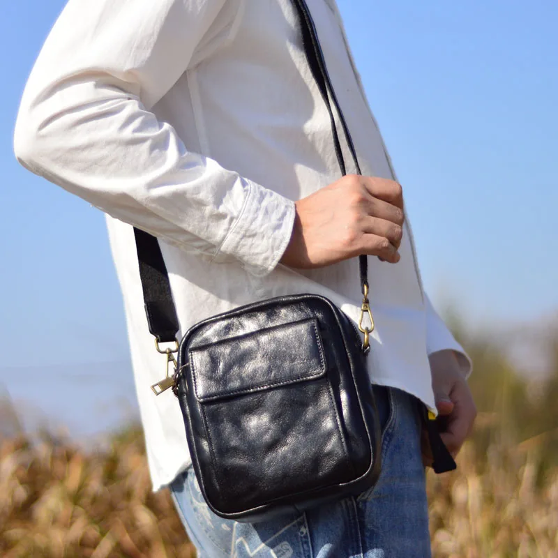 

AETOO Single-shoulder bag, men's genuine leather casual crossbody bag, men's bag, Korean version cowhide crossbody bag, multi-fu