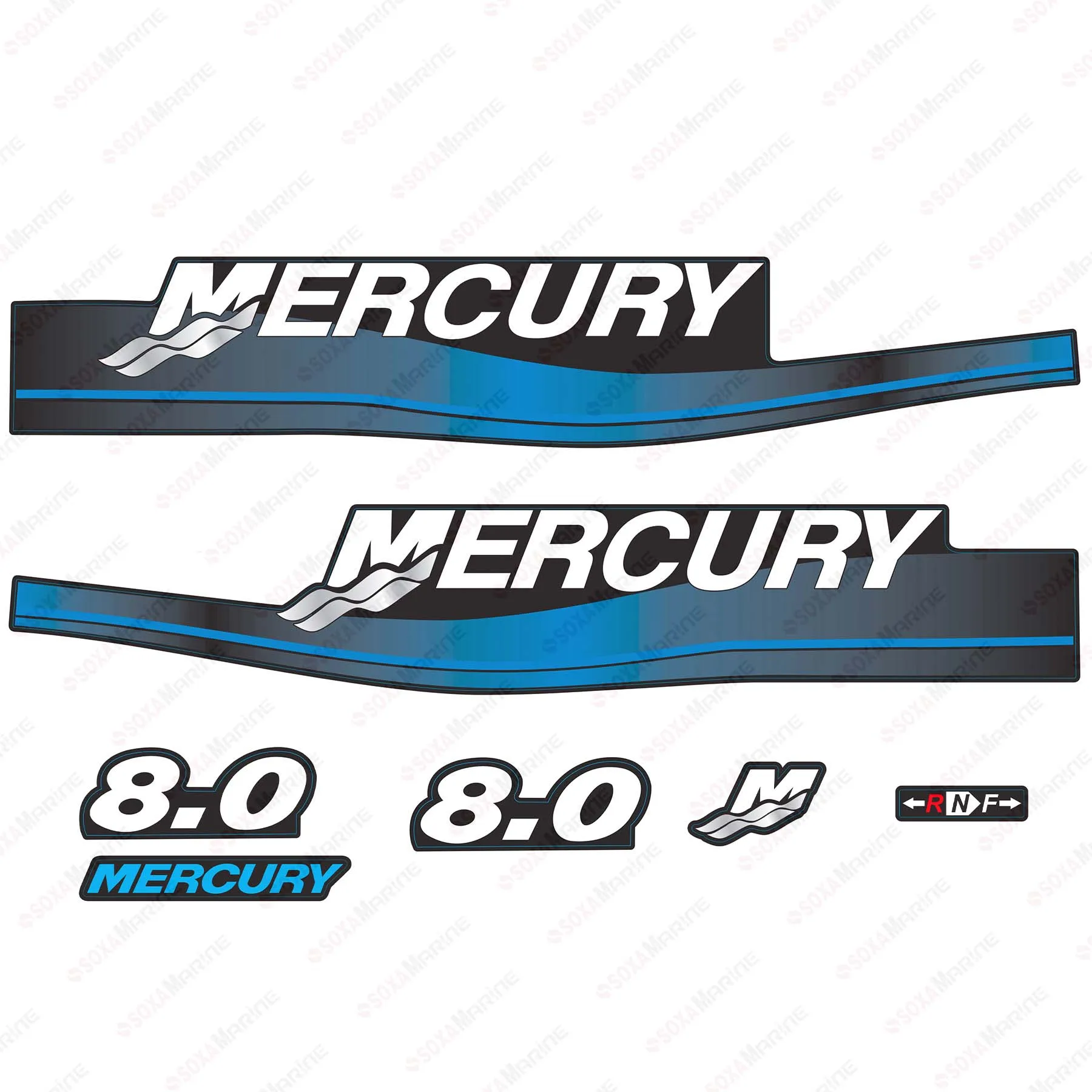 

Blue Decal Kit Sticker Set for Mercury 8 HP Two Stroke 1999-2006 Year Outboard Engine Reproduction 8hp 2 Stroke