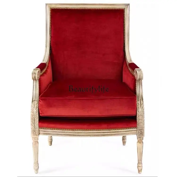 

American fabric sofa chair solid wood living room single sofa chair French retro