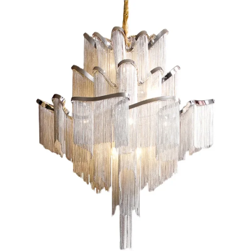 Postmodern light luxury tassel large chandelier, duplex building, loft villa, café hotel, staircase designer hanging lamp