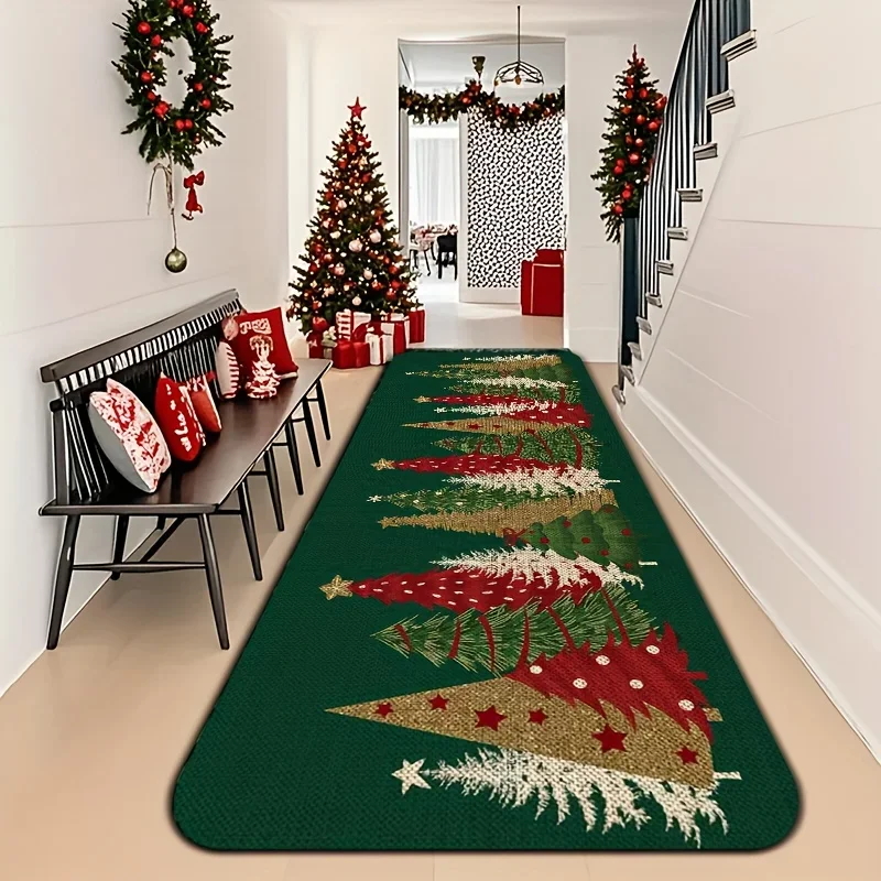 1 Christmas Tree Pattern Long Floor Mat, with a Strong Festive Atmosphere, Suitable for Corridor Decoration, Christmas Decorat