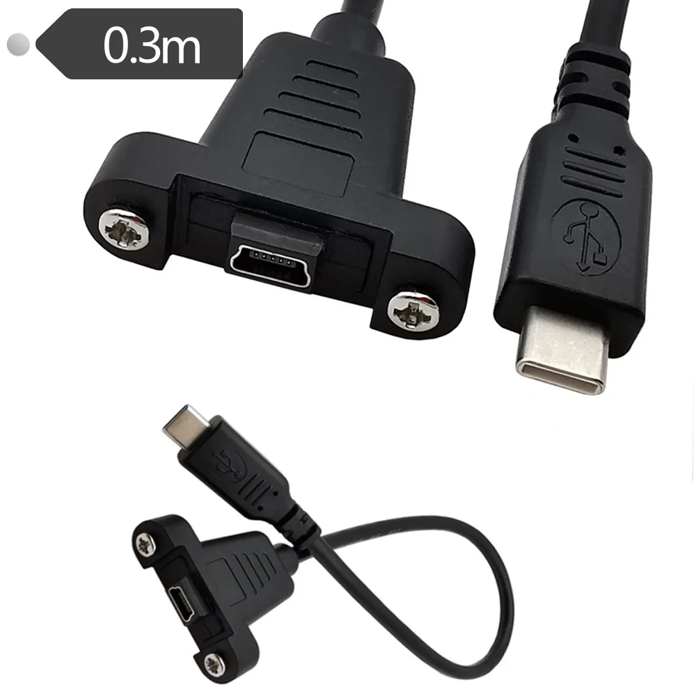 0.3m USB3.1 Type C Male To Micro/Mini USB 2.0 5Pin Female Panel Installation Can Fix The Data Cable for Mobile Phone Computer