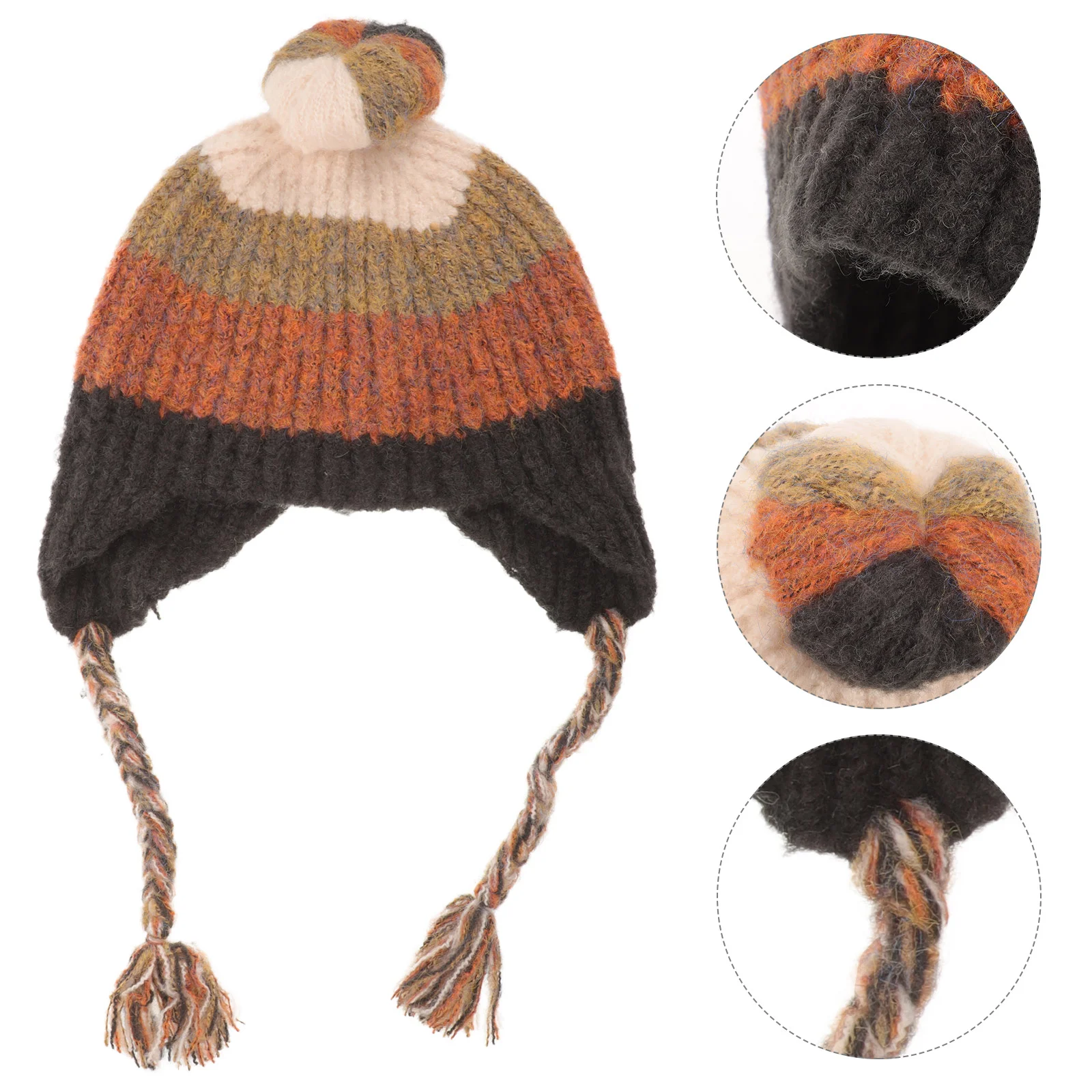 

Elegant Crochet Straw Hat Knitted with Earflaps Hats Warm for Women Tab Yarn Miss