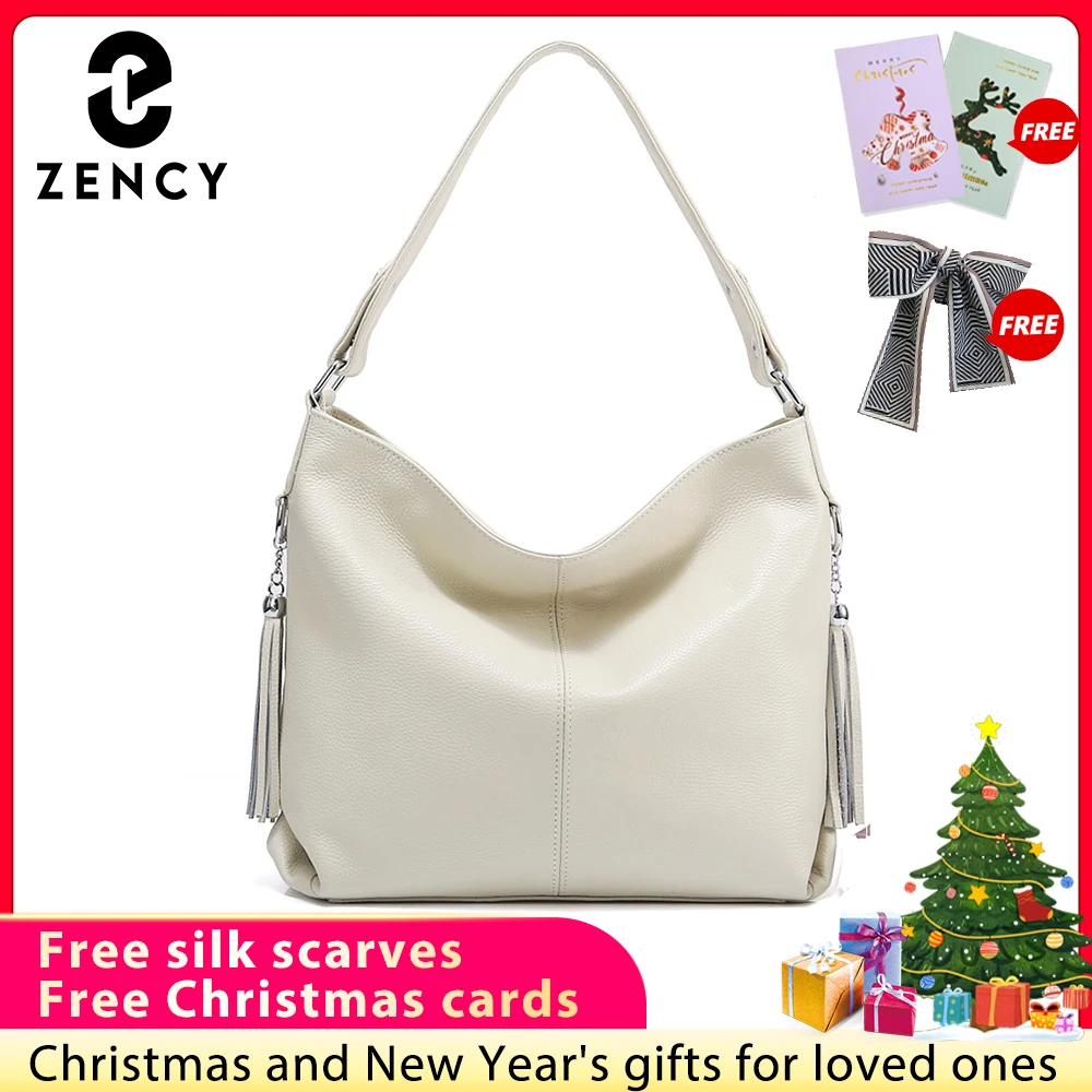

Zency элегантная бежевая женская сумка из натуральной кожи, модная сумка через плечо с кисточками, большая вместительная сумка-тоут для покупок, горячая распродажа