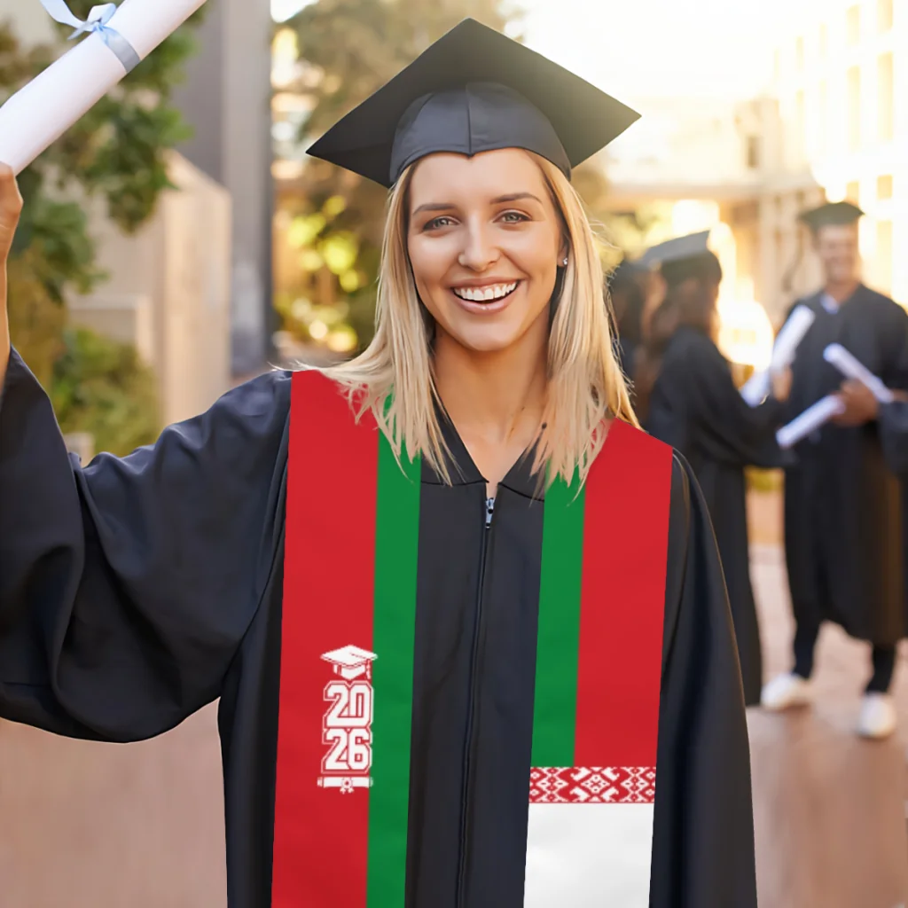 Class of 2026 Belarus Flag Scarf Graduation Sash Stole International Study Abroad Adult Unisex Party Accessory Top Print