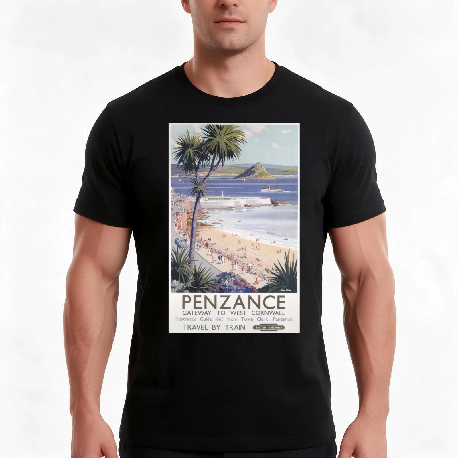 Penzance, Cornwall - Vintage Railway Travel Poster - 1955 T-Shirt, Summer Casual Cotton Tee, Oversized Streetwear Tops