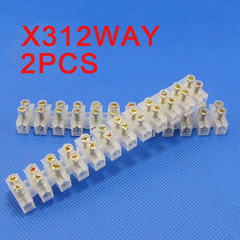2Pcs 12 Way Barrier Screw Terminal Block Wire Connector Strip